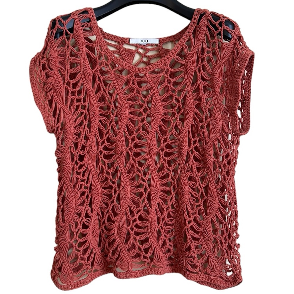 XXI women’s crochet sweater open crochet bohemian‎ style top size Large